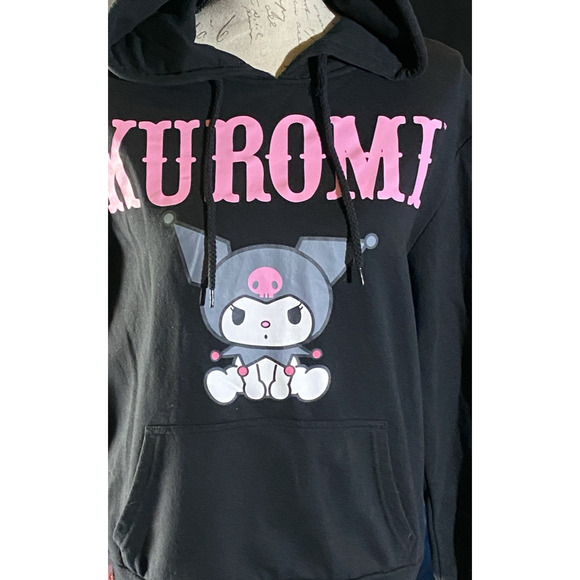 Sanrio Kuromi Amine Womens S Black Graphic Pullover Hoodie Sweatshirt w/ Ears - Picture 4 of 5